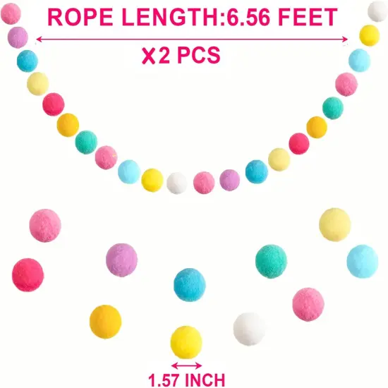 Easter Pom Pom Garland Decorations - Large Spring Felt Ball Garland for Mantle, Indoor Home Decor, Easter Tree Ornaments, Kids Room and Party Hanging Decor,13 Ft. {2}