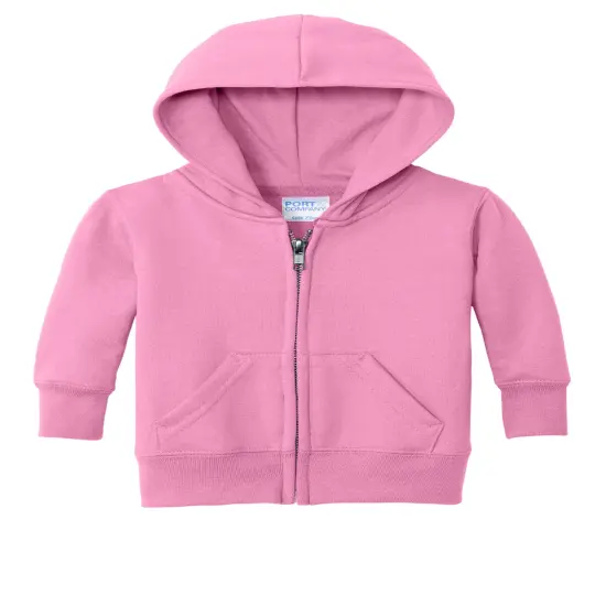 Port & Company&reg; Infant Core Fleece Full Zip Hooded Sweatshirt Candy Pink {2}