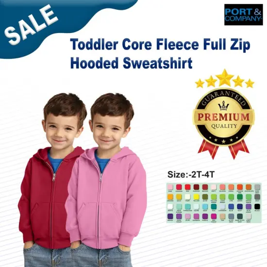 Port & Company&reg; Toddler Core Fleece Full Zip Hooded Sweatshirt Athletic Heather {3}