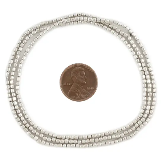 The Bead Chest Tiny Silver Rounded Rectangle Beads 2mm Cube White Metal 25 Inch Strand {2}