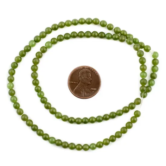 The Bead Chest Round Green Nephrite Jade Beads (4mm) {2}