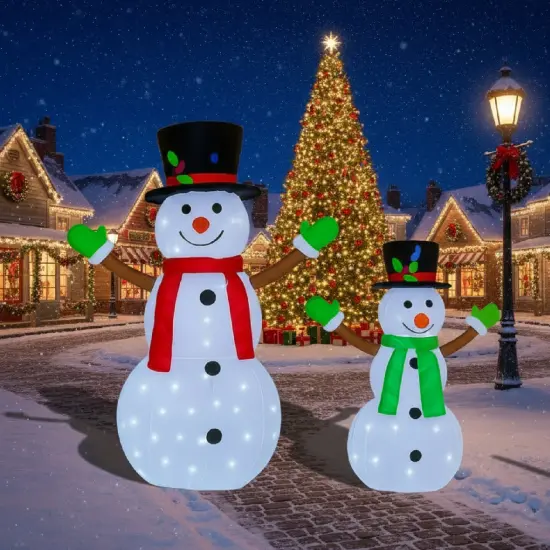 2 Piece 42" & 28"H LED Pop-Up Snowman Set Christmas Decor {2}