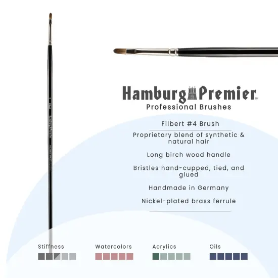 Creative Mark Hamburg Premiere Professional Oil Painting Brushes - Filbert #4 Oil Paint Brush - Handmade in Germany, Natural & Synthetic Hair Blend, Long Triple-Lacquered Birch Handle {3}