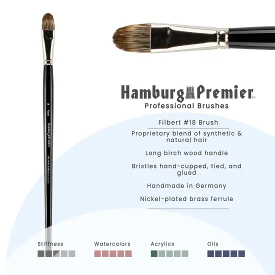 Creative Mark Hamburg Premiere Professional Oil Painting Brushes - Filbert #18 Oil Paint Brush - Handmade in Germany, Natural & Synthetic Hair Blend, Long Triple-Lacquered Birch Handle {3}
