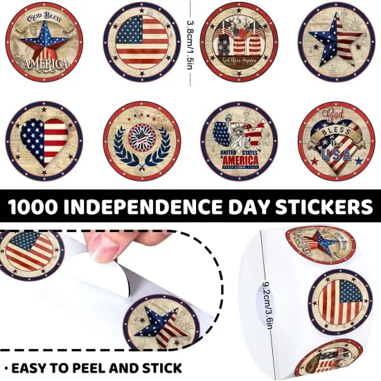 1000Pcs Patriotic Stickers 4th of July Retro Round Decal Stickers(Multicolor) {2}