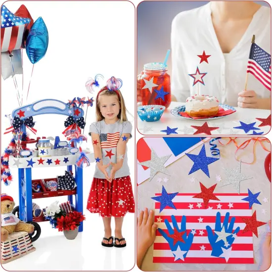 300 PCS 4th of July Star Stickers, Red Silver and Blue Glitter Stickers {5}