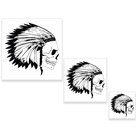Custom Shop Airbrush Skeleton Skull Indian Chief Stencil Set (Skull Design #12 in 3 Scale Sizes) - Laser Cut Reusable Templates {1}