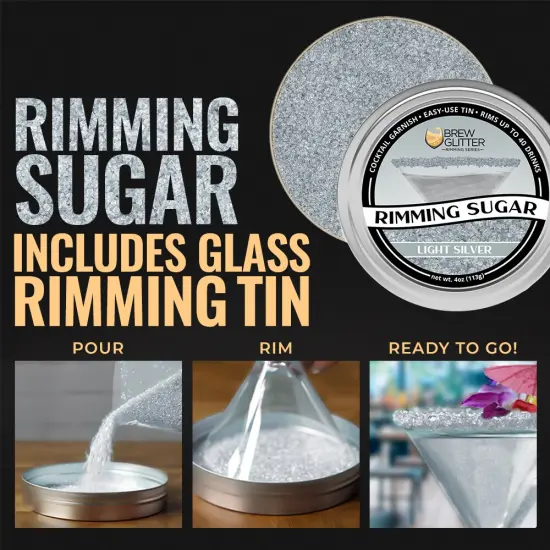 Brew Glitter - Light Silver Rimming Sugar (4oz, 1x Bar Tin) Cocktail Garnish for Mixed Drinks & Refreshments {3}