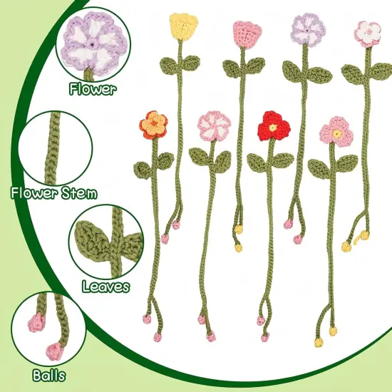 Crochet Kit for Beginner with 8 Flower Bookmarks {4}