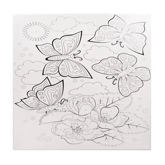Angels Craft Paint by Number Canvas Set - Blooming Butterflies | Includes: 1 Pre-printed Canvas, 6 Acrylic Paint pots, 1 Artist Brush {2}