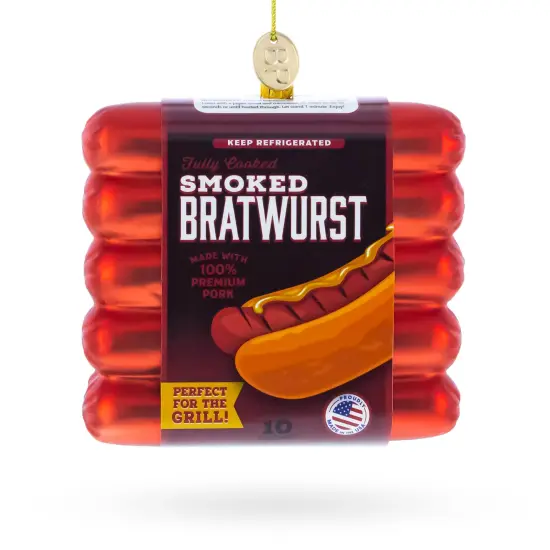 Smoked Bratwurst Box Glass Christmas Ornament {1}