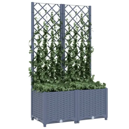vidaXL Garden Planter with Trellis Dark Gray 31.5x15.7x53.5 PP {3}