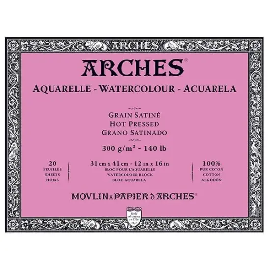 Arches Artist Watercolor Blocks, 140 lb Hot Press Block 12x16" (20 Sheets) {1}