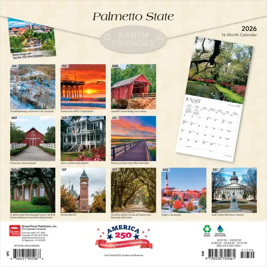 Palmetto State | South Carolina Places | 2026 12 x 24 Inch (Hanging) Monthly Square Wall Calendar | Plastic-Free {2}