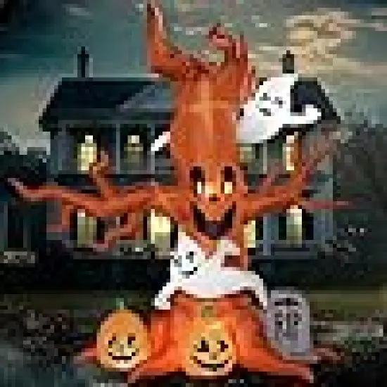Halloween Inflatable Scary Tree with Ghost Decorations {6}