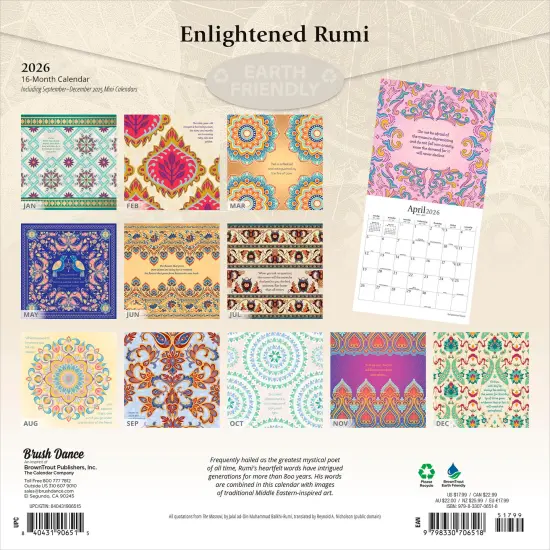 Enlightened Rumi | 2026 12 x 24 Inch (Hanging) Monthly Square Wall Calendar | Plastic-Free {2}