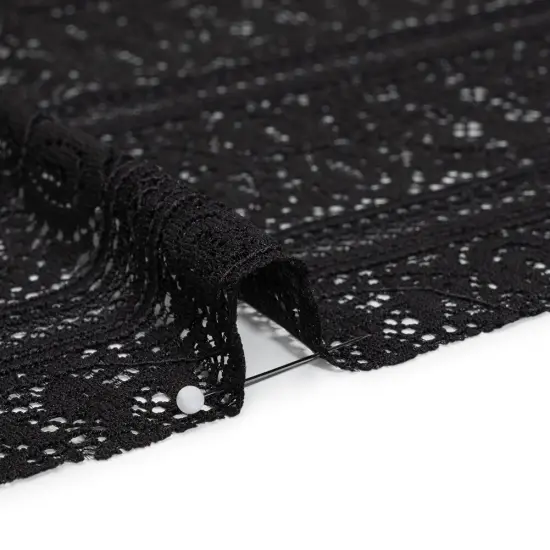 1 Yard Black Re-Embroidered Lace Fabric Floral Medallion Stripes Finished Edge Sheer 50 Inch Width {2}