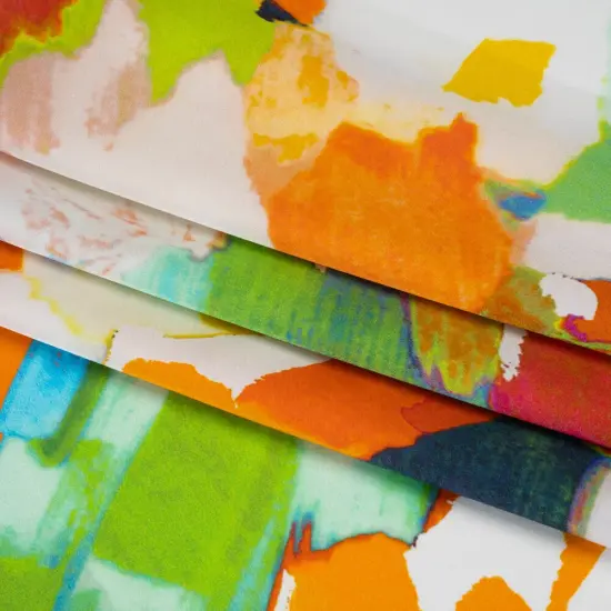 1 Yard Silk Painterly Abstract Charmeuse Made Orange, Lime & Blue 53 Inches Width {4}