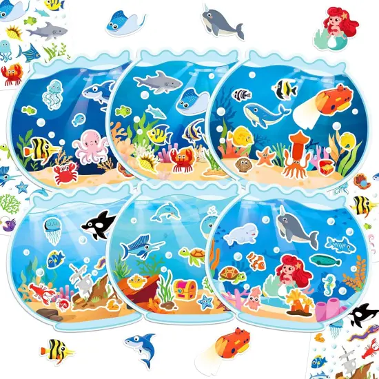 24 Sheets Ocean Stickers with Under The Sea Scenes, Make Your Own Sea Life Animal Fish Stickers, Ocean Summer Crafts Activities for Kids {1}