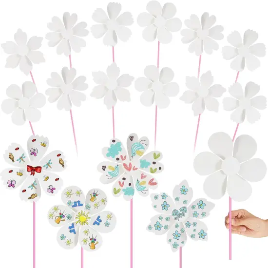 12 Pcs DIY Paper Pinwheels Bulk Make Your Own Pinwheel White Blank Paper Pinwheels Paper Craft Kits for Boys Girls Summer Activities School Group Daycare Home Project {1}