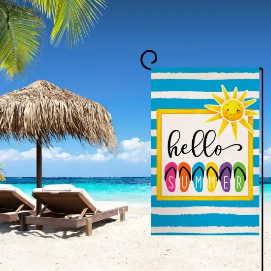 Hello Summer Beach Garden Flag 12x18 Vertical Double Sided Colorful Slippers Holiday Outside Decorations Burlap Yard Flag BW330 {3}