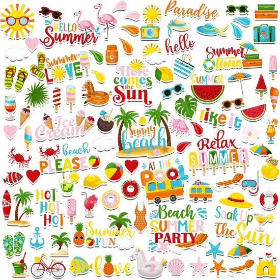 100 Pcs Summer Themed Paper Die Cuts Cardstock Scrapbook Die Cuts Scrapbooking Summer Cut Outs Scrapbook Embellishments {1}