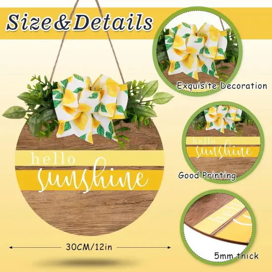 Hello Sunshine Wooden Hanging Sign Summer Welcome Sign Front Door Decor with Lemon Bowknot Rustic Farmhouse Wood Sign Door Hanger for Spring Summer Holiday Home Office Shop Window Wedding {2}