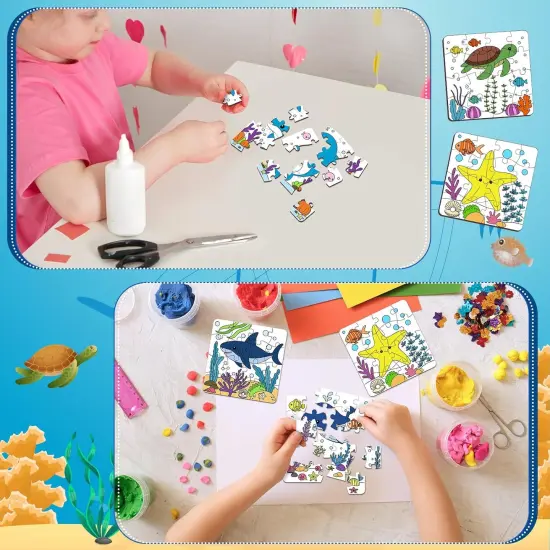 24 Pack Under The Sea Color Your Own Jigsaw Puzzles for Kids Ages 3-5, 4-6, 6-8, Coloring Crafts DIY Paper Puzzles Party Favors Gifts {3}