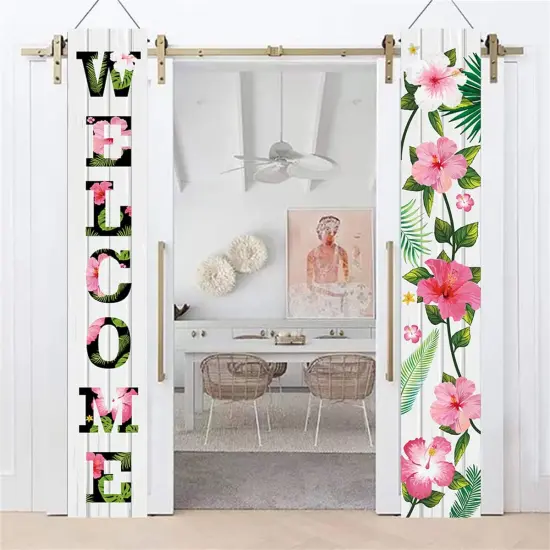Welcome Spring Summer Porch Banners 70.8 x 11.8 inch,Hawaiian Aloha Porch Sign {4}