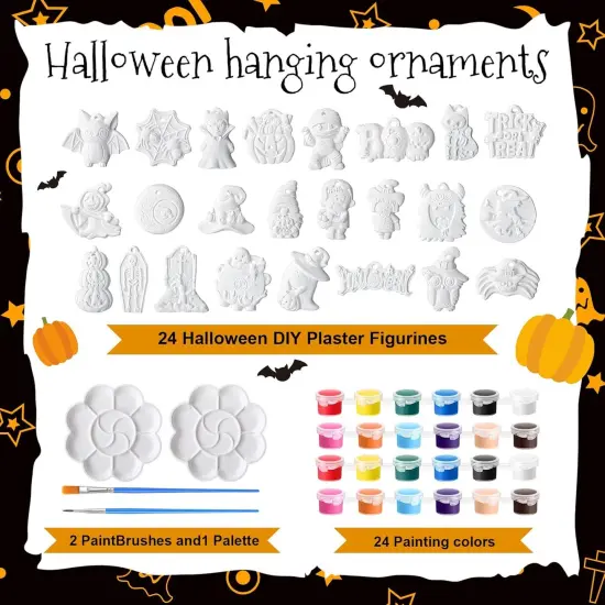 24 Sets Halloween DIY Painting Kits Paint Your Own Ceramics DIY Unpainted Plaster Statues Ready to Paint {4}