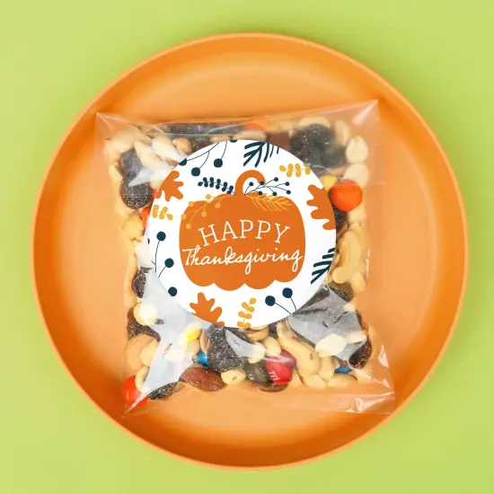 Big Dot of Happiness Happy Thanksgiving Stickers and Clear Cookie Bags, Cellophane Treat Bags 4.25x7 Inches, Gifts Candy or Baked Goods - 25 Count {3}