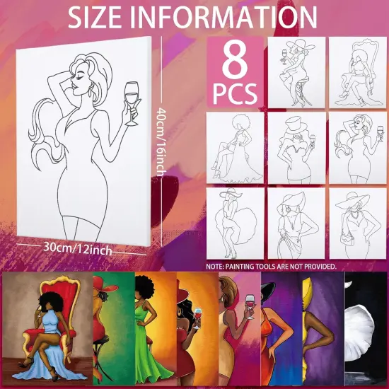 8 Pack 12x16 Pre Drawn Canvas for Painting Sip and Paint Kit for Adults {2}