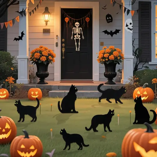 6 PCS Black Cat Halloween Lawn Signs with Stakes, Glow-in-The-Dark Eyes {3}
