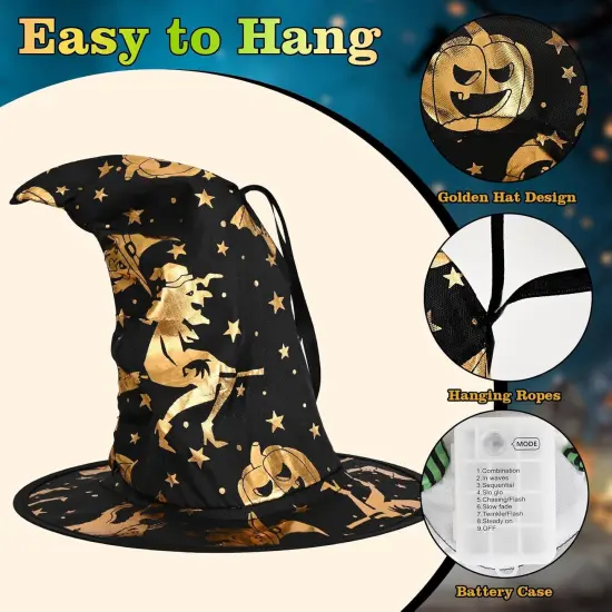 1 Pack Halloween Hanging Ghosts with Witch Hat - White {6}