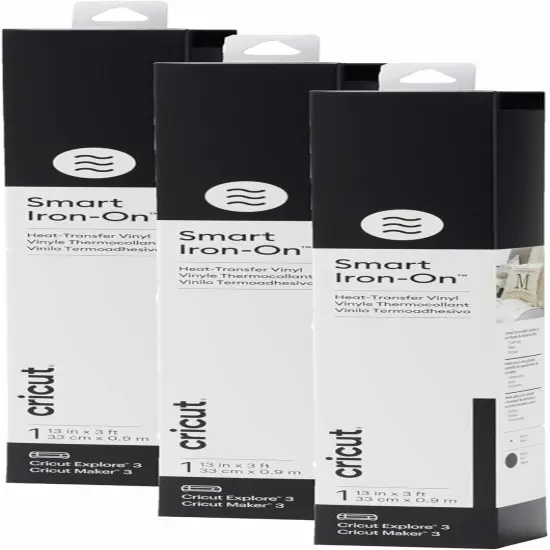 Smart Iron On, Black, 3-Pack of 3ft Rolls (13"x36") Heat Transfer Vinyl-12ft {1}