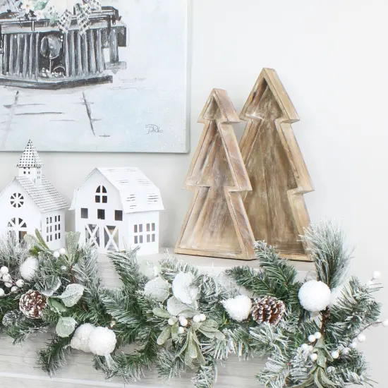 Wooden Christmas Tree Trays 2ct Nested Rustic Farmhouse Decor Brown {3}