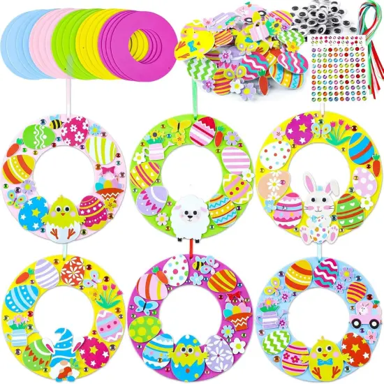 286 Pcs Easter Foam Wreath Craft Kit DIY Wreath Signs Decorations 24 Sets Craft Kit {3}