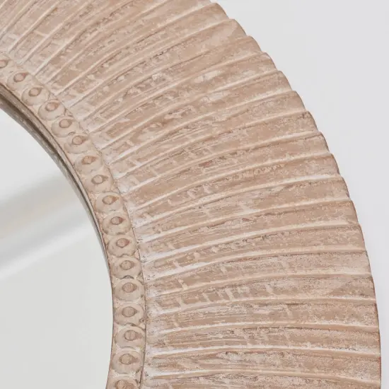 Rustic Farmhouse Style Handcarved Wooden Wall Mirror - 36" {5}