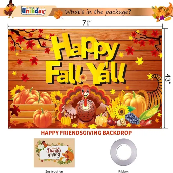 Happy Fall Backdrop Autumn Harvest Decorations Banner Fall Festival {3}
