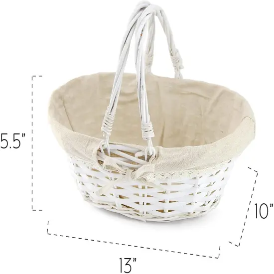 Wicker Basket with Handles Cloth Liner Easter Picnic Gift White {6}