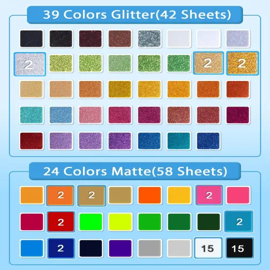 Iron On Vinyl - 12"x10" Heat Transfer Vinyl Sheets (63 Colors: Glitter & Matte) {2}