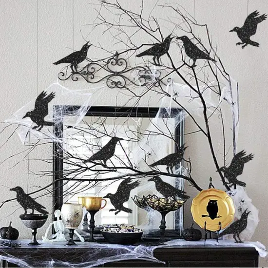 Summerween Glitter Black Crow Decorations {3}