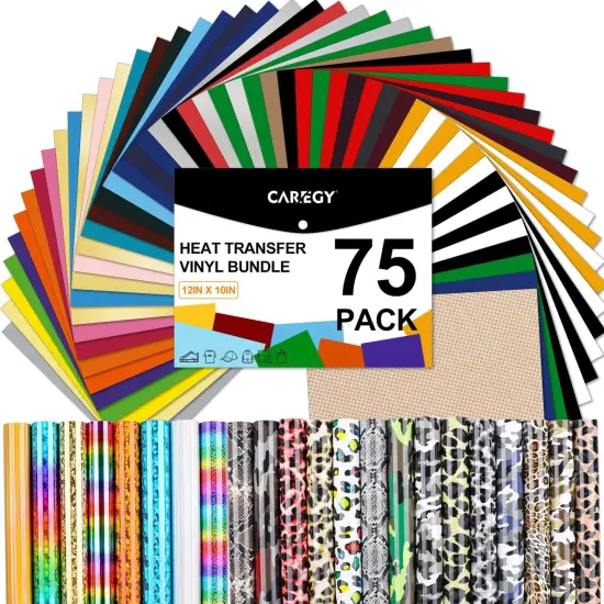 HTV Heat Transfer Vinyl Bundle: 75 Pack 12" x 10" Iron on Vinyl for T-Shirt, 57 Assorted Colors {1}