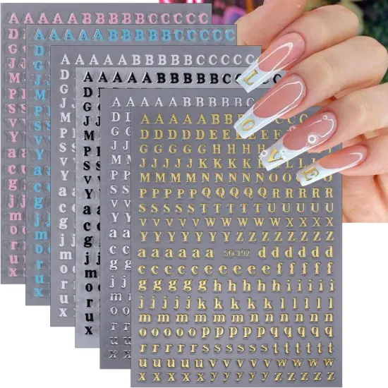 6 Sheets Alphabet Nail Decals 3D Self-Adhesive {1}