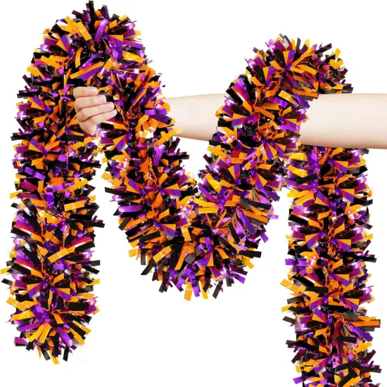 50FT Halloween Tinsel Garland Decorations - Orange Black Purple {1}