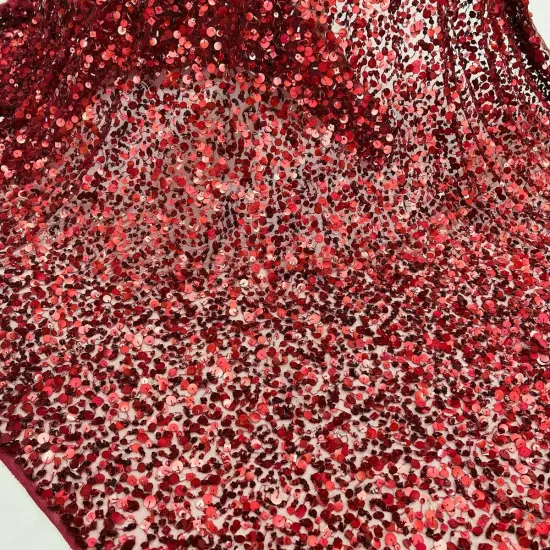1 Yard Sequined Lace Fabric on 100% Polyester Net Mesh, Embroidered Elegant Lace Material Burgundy {1}