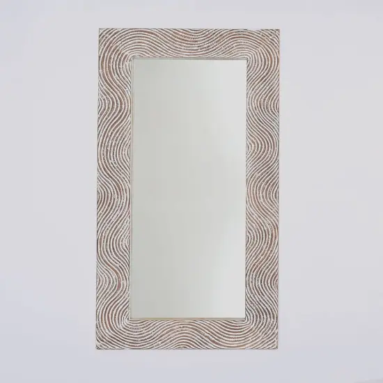 Rustic White Solid Wood Hand carved Mirror Accent - 36" x 72" {2}