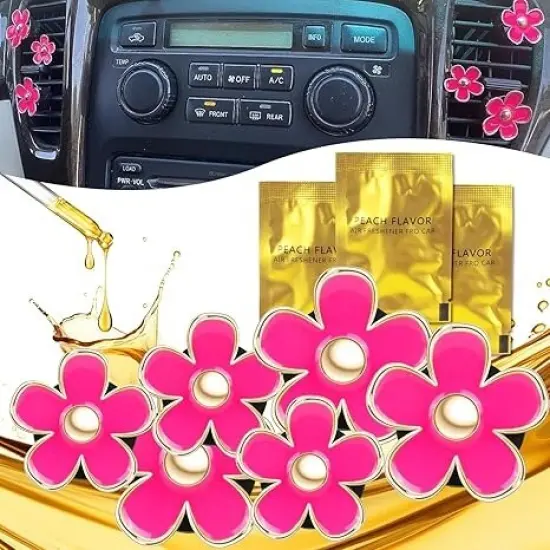 6Pcs Daisy Car Air Vent Clips Cute Flower Outlet Decorations Rose red {1}
