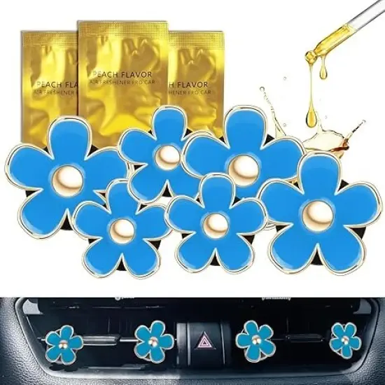 6Pcs Daisy Car Air Vent Clips Cute Flower Outlet Decorations Blue {1}