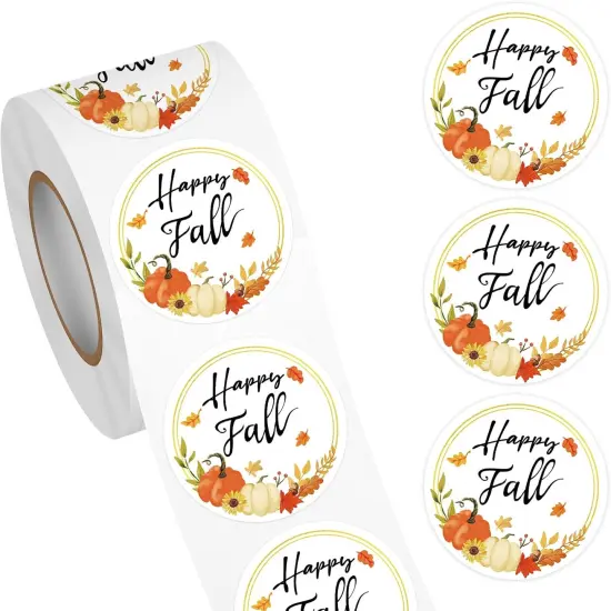 500 PCS 1.5 Inch Happy Fall Stickers Roll for Adults {1}